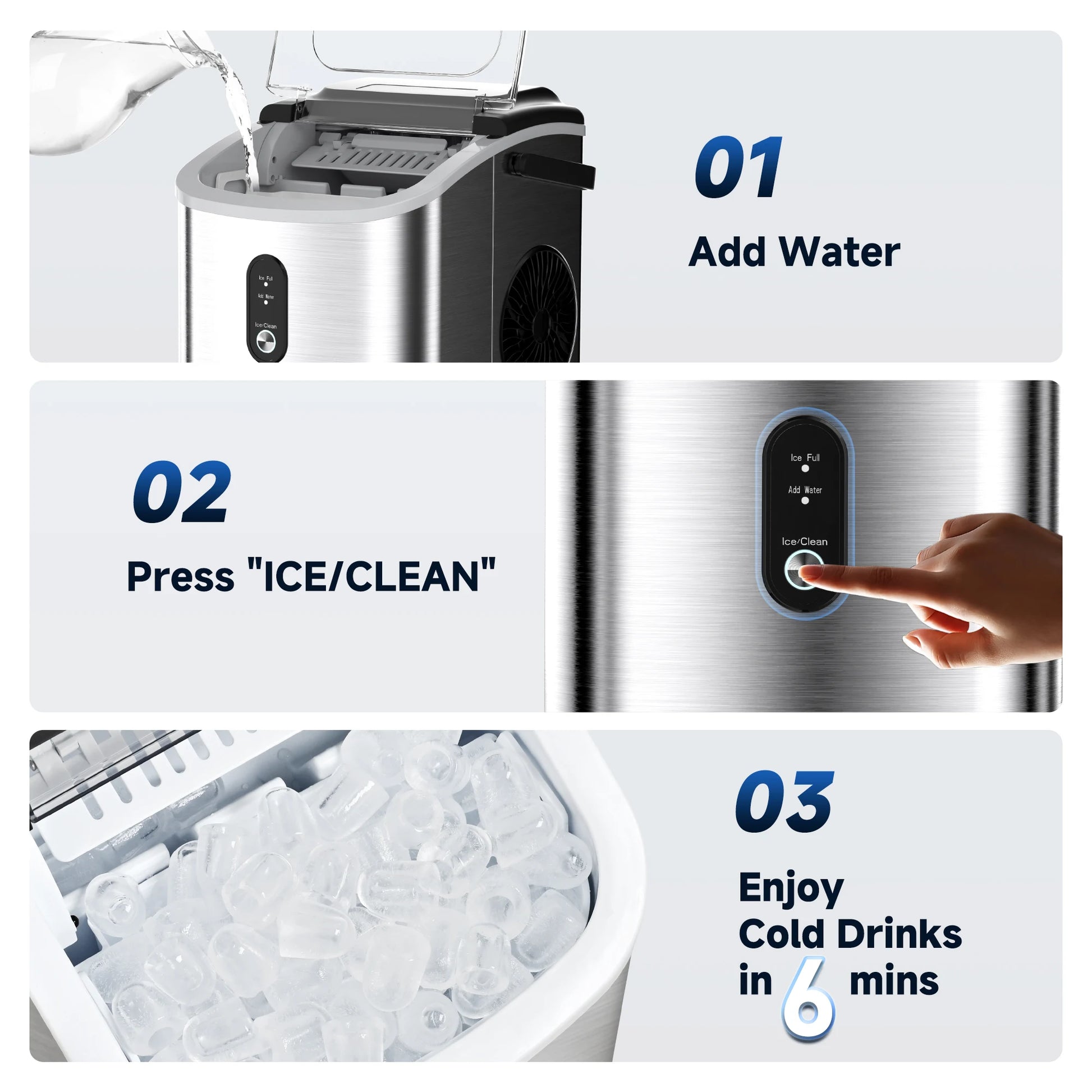 Countertop Ice Machine 26.5lbs/Day - Quick 9 Cubes, Auto-Clean