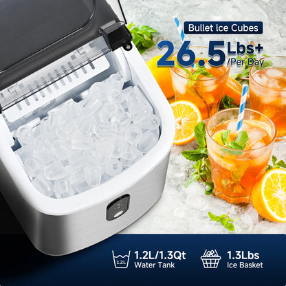 Countertop Ice Machine 26.5lbs/Day - Quick 9 Cubes, Auto-Clean